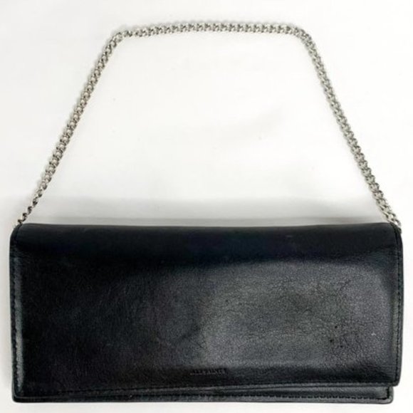 All Saints Handbags - ALL SAINTS Smooth Leather Black Chain Wallet